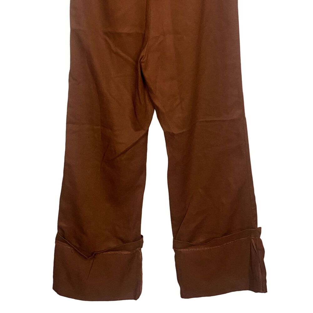ZARA Sleeveless Jumpsuit Turned Up Hem Side Zipup Square Neck Buttons XS Brown - Picture 7 of 14